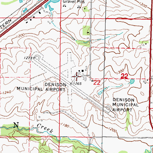 Topographic Map of Denison Municipal Airport, IA