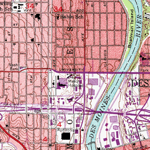Topographic Map of Mercy Hospital Medical Center Heliport, IA