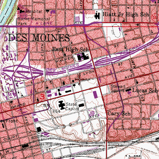 Topographic Map of Des Moines General Hospital Heliport, IA