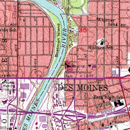 Topographic Map of Iowa Lutheran Hospital Life Flight Heliport, IA