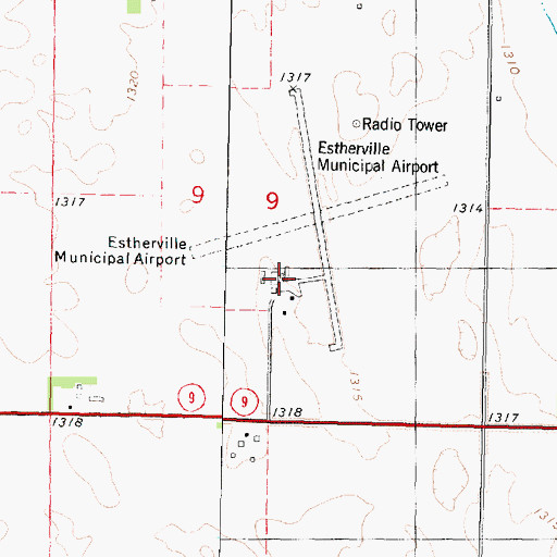 Topographic Map of Estherville Municipal Airport, IA