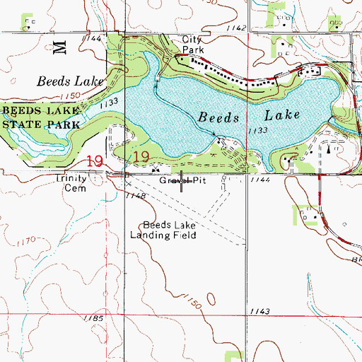 Topographic Map of Beeds Lake Airport, IA