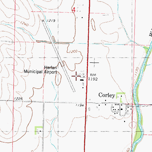 Topographic Map of Harlan Municipal Airport, IA