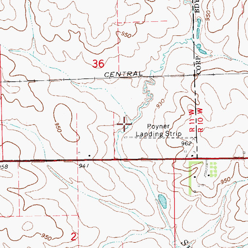 Topographic Map of Poyner Airport (historical), IA