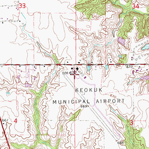 Topographic Map of Keokuk Municipal Airport, IA