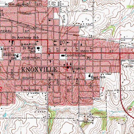 Topographic Map of Knoxville Area Community Hospital Heliport, IA