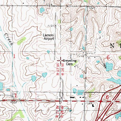 Topographic Map of Lamoni Municipal Airport, IA
