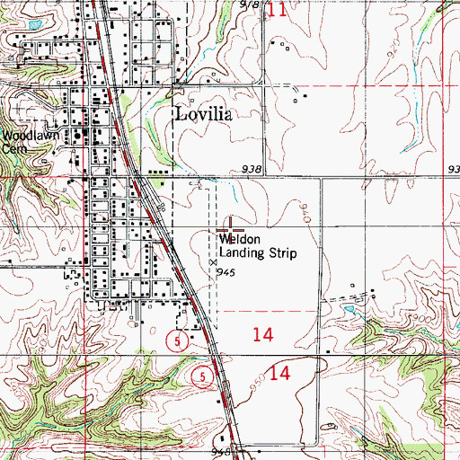 Topographic Map of Weldon Landing Strip (historical), IA