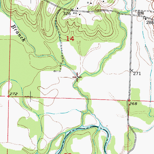 Topographic Map of Blackland Branch, AR