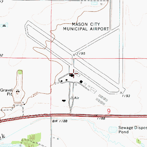 Topographic Map of Mason City Municipal Airport, IA