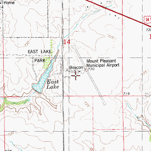 Topographic Map of Mount Pleasant Municipal Airport, IA