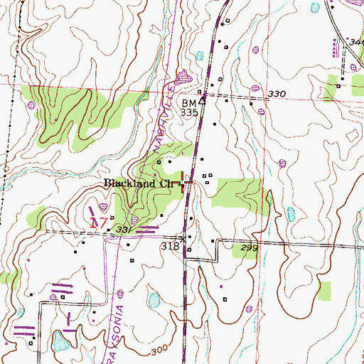 Topographic Map of Blackland Church, AR