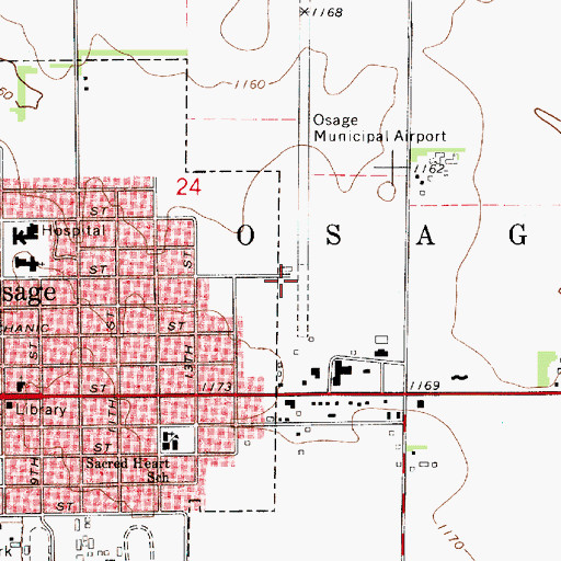 Topographic Map of Osage Municipal Airport, IA