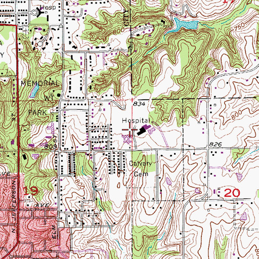 Topographic Map of Ottumwa Hospital Heliport, IA