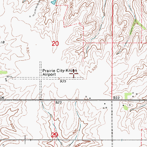 Topographic Map of Prairie City-Krohn Airport (historical), IA