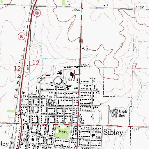 Topographic Map of Osceola Community Hospital Heliport, IA