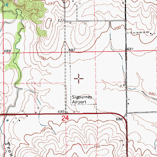 Topographic Map of Sigourney Iowa Airport (historical), IA