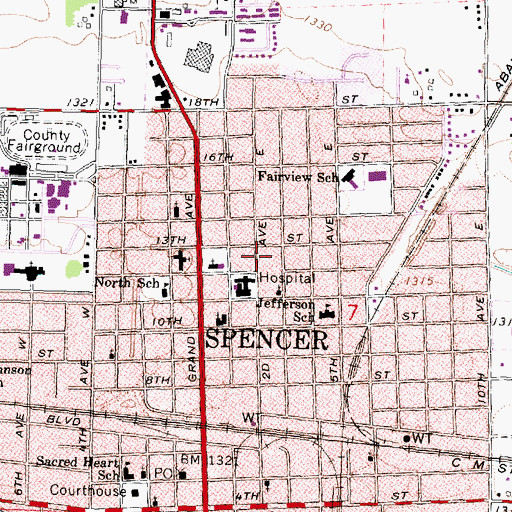 Topographic Map of Spencer Municipal Hospital Heliport, IA