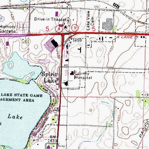 Topographic Map of Dickinson County Memorial Hospital Heliport, IA