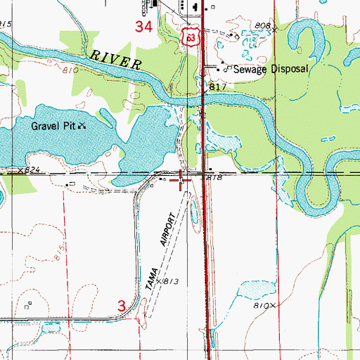 Topographic Map of Tama Airport, IA