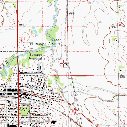 Topographic Map of Traer Municipal Airport, IA