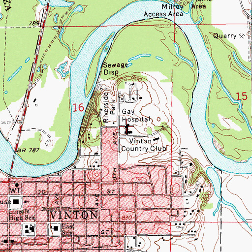 Topographic Map of Virginia Gay Hospital Heliport, IA