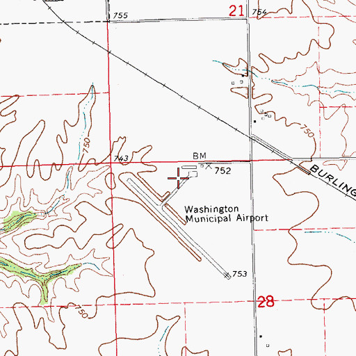Topographic Map of Washington Municipal Airport, IA