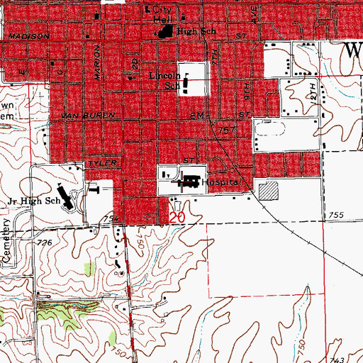 Topographic Map of Washington County Hospital Heliport, IA