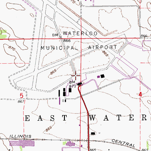 Topographic Map of Waterloo Regional Airport, IA