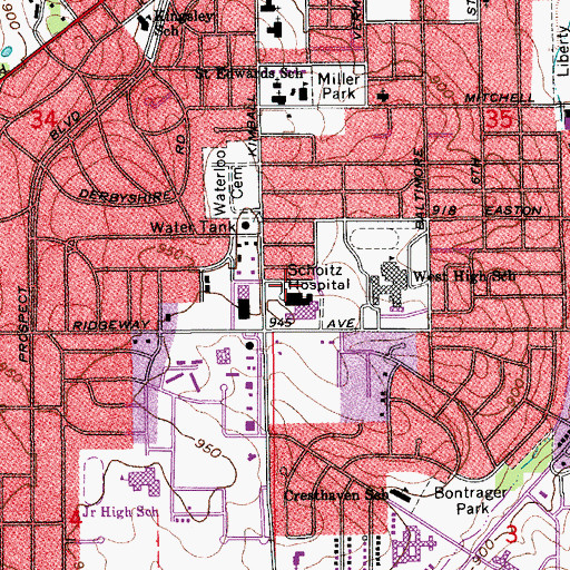 Topographic Map of Covenant Medical Center at Kimball Heliport, IA