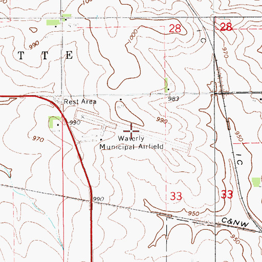 Topographic Map of Waverly Municipal Airport, IA