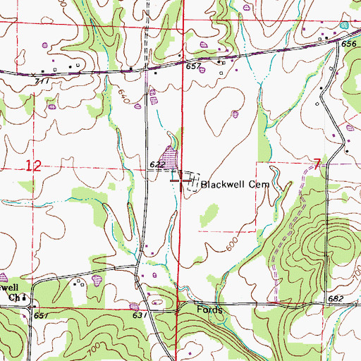 Topographic Map of Blackwell Cemetery, AR