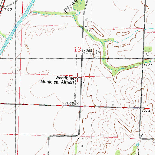 Topographic Map of Woodbine Municipal Airport, IA