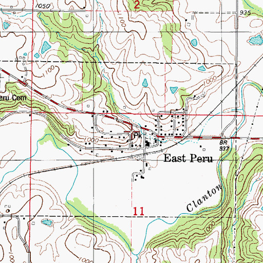 Topographic Map of East Peru Post Office, IA