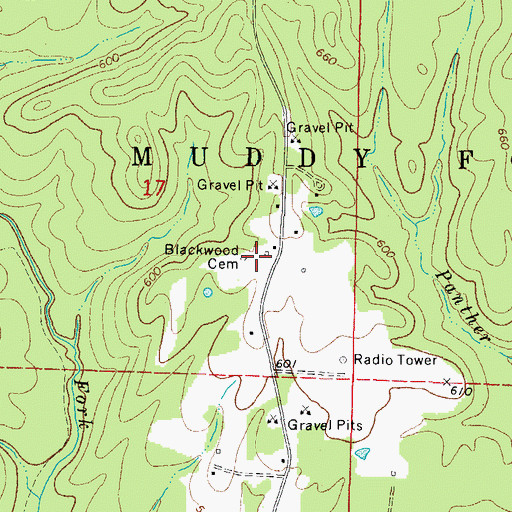 Topographic Map of Blackwood Cemetery, AR
