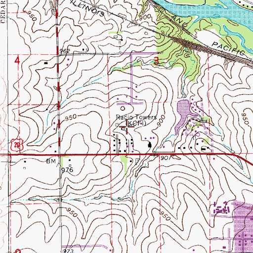 Topographic Map of KCFI-AM (Cedar Falls), IA