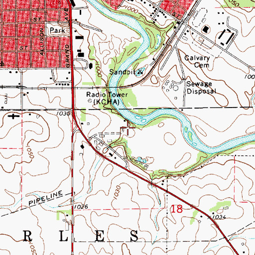 Topographic Map of KCHA-AM (Charles City), IA