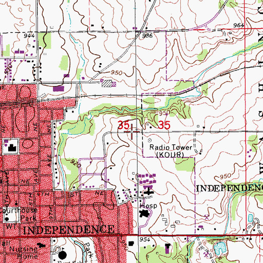 Topographic Map of KOUR-AM (Independence), IA