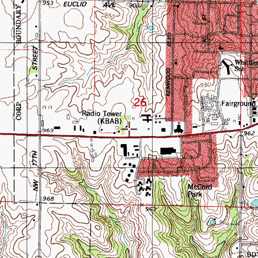 Topographic Map of KXLQ-AM (Indianola), IA