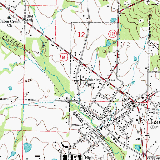 Topographic Map of Blakeley Cemetery, AR