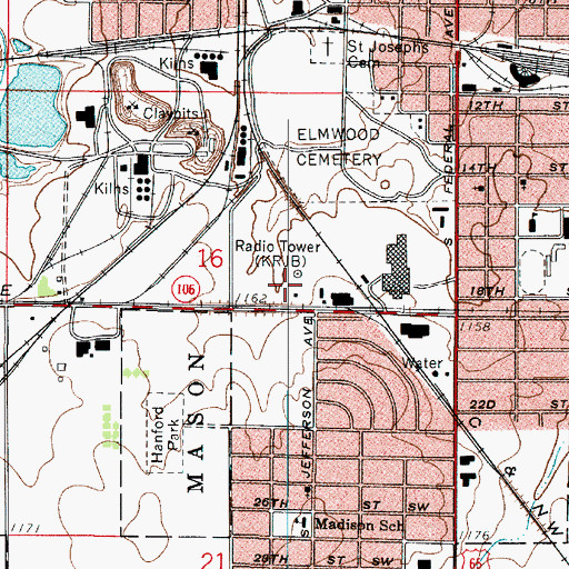 Topographic Map of KRIB-AM (Mason City), IA