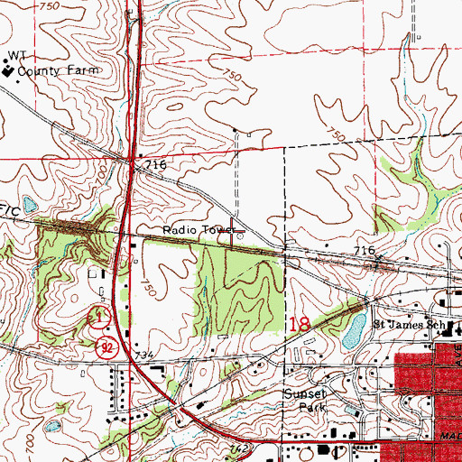 Topographic Map of KCII-AM (Washington), IA