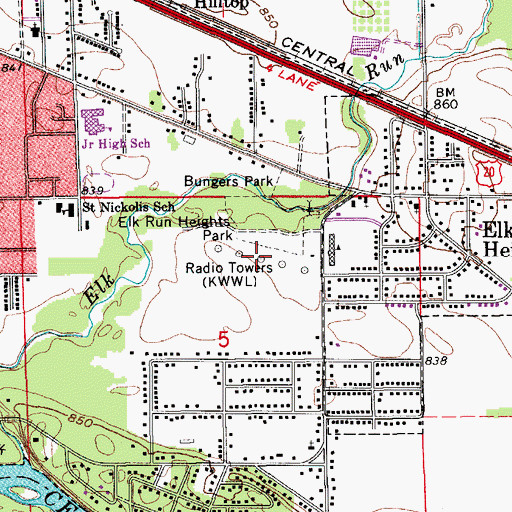 Topographic Map of KWLO-AM (Waterloo), IA