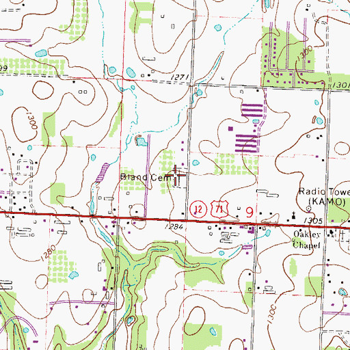 Topographic Map of Bland Cemetery, AR