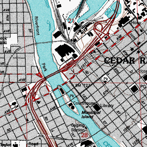Topographic Map of KOJC-FM (Cedar Rapids), IA