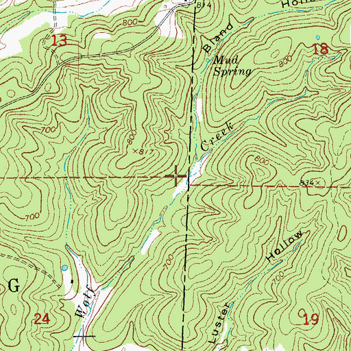 Topographic Map of Bland Hollow, AR