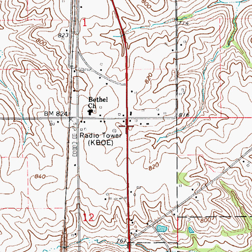 Topographic Map of KOSK-FM (Oskaloosa), IA