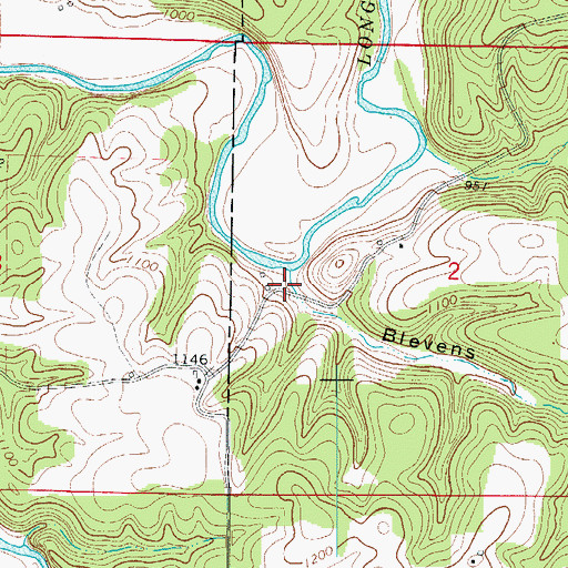 Topographic Map of Blevens Hollow, AR