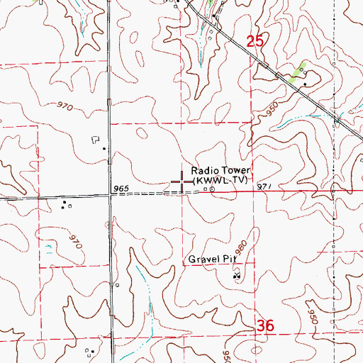 Topographic Map of KFMW-FM (Waterloo), IA