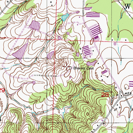Topographic Map of Blevins Cemetery, AR